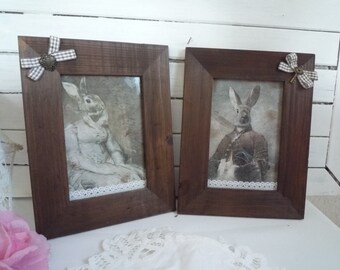 Cabinet de curiosités, deux cadres lapins vintages,  tableau  , déco murale, décor animalier, fait main