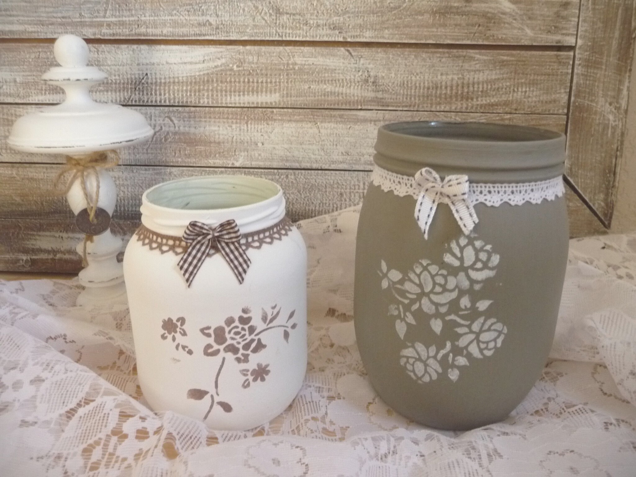 Lot de Deux Bocaux en Verre, Salle Bain, Cuisine, Atelier, Déco Florale, Fait Main