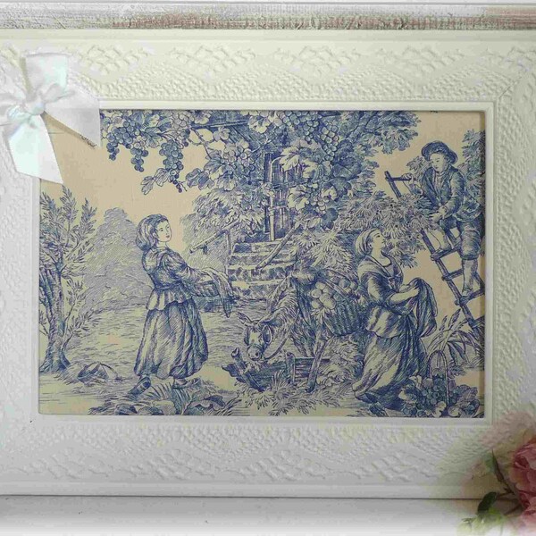 Cadre champêtre et romantique toile de jouy , dentelé, scène pastorale, cadre vintage