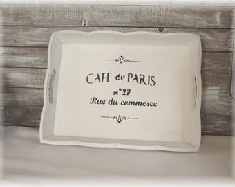 Plateau de service, plateau bois, café de Paris, ,cuisine, fait main, style rétro