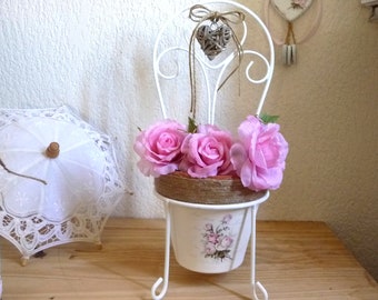 Shabby pot and its support, garden decoration, wedding, birth, furniture decoration