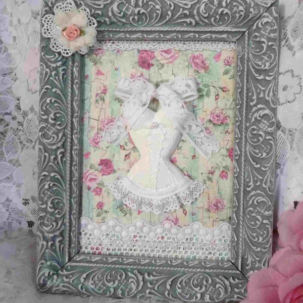 Cadre en bois shabby chic, buste , mode, dentelle, fait main