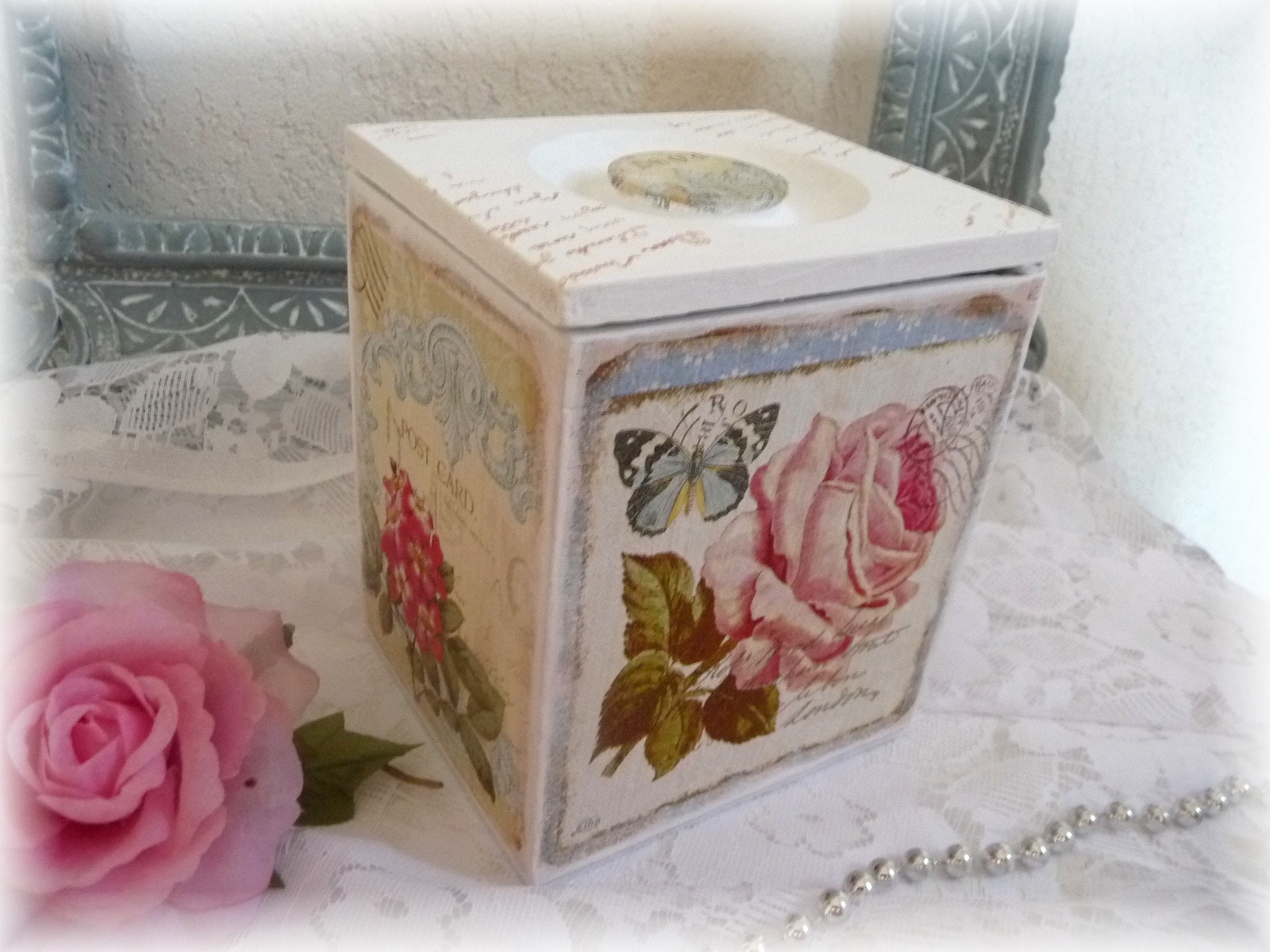 Boite à Friandises, Salle de Bain, Rangement, Boit Tout, Boite Vintage, Roses, Fait Main