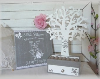 Shabby set, jewelry tree, fashion canvas, handmade, jewelry box, rings,