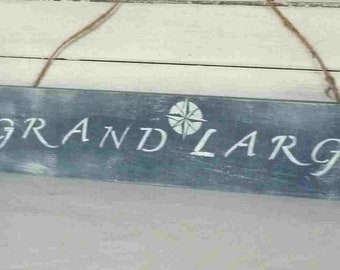 "Grand Large" sign, decorative sign, wood, sea, ocean, boat, gift