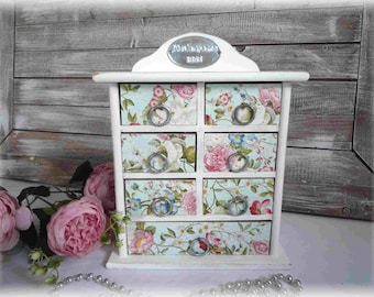 A little spring air, retro vintage style wooden jewelry cabinet, romantic furniture, jewelry