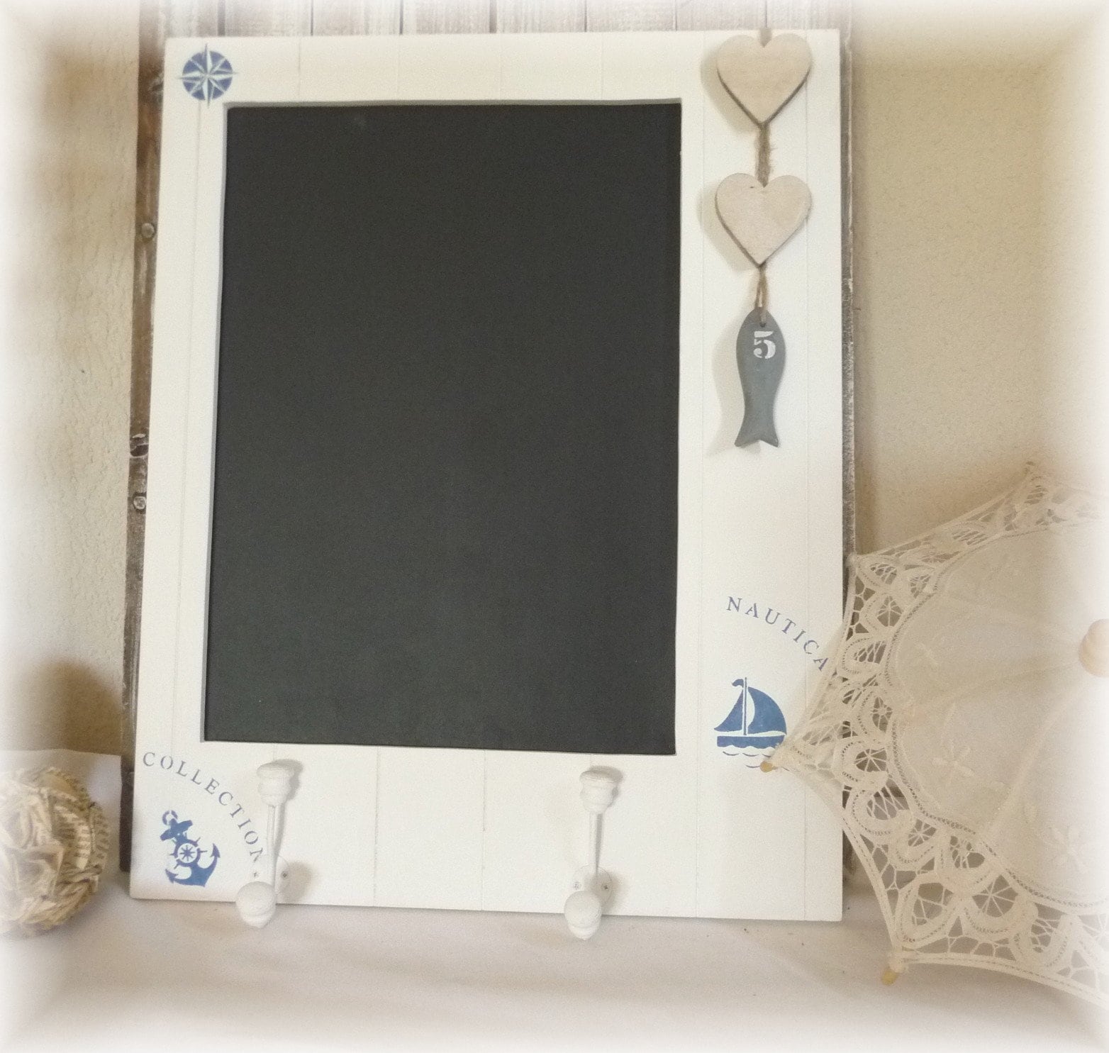 Grand Cadre Ardoise , Tableau Noir, Craie, Français Vintage, Bois , Porte Clefs, Nautique, Ambiance 