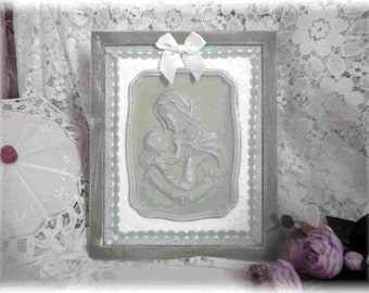 Cadre  " La vierge et l'enfant" shabby romantique, original,  vintage , cadre bois,  cadre