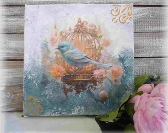 Canvas "an air of spring" bird, wall decoration