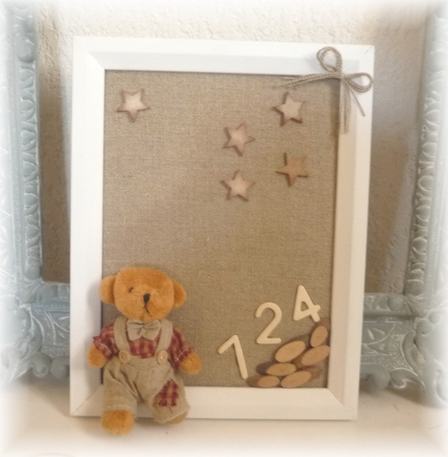 Cadre Enfant, Ourson, Déco Chambre, Vintage, Étoiles, Nature