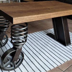 Industrial coffee table with solid oak top