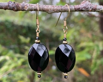 Black Onyx & Black Spinel Gold Fill Earrings #AVEN1943