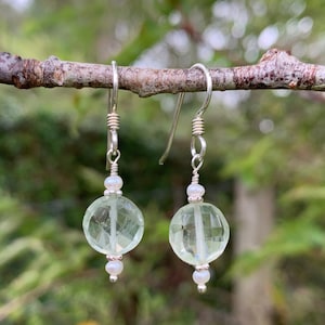 Green Amethyst & Freshwater Pearl Sterling Silver Earrings #AVEN19114