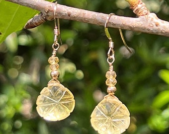 Citrine Carved Star Rose Gold Fill Earrings #AVEN2321