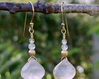 Rose Quartz Gold Fill Earrings #AVEN146