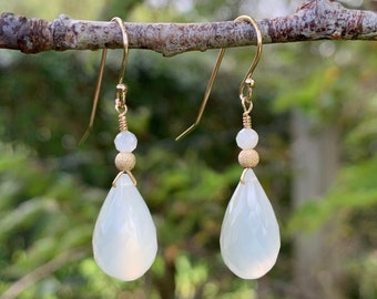 Gold Fill Moonstone Briolette Drop Earrings #AVEN1931