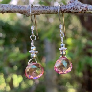Pink Quartz Briolette Sterling Silver Earrings #AVEN15