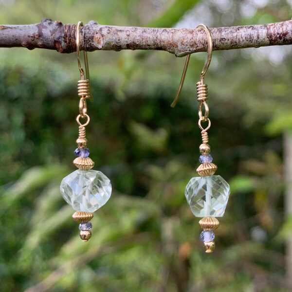 Prasiolite & Iolite Gold  Fill Earrings #AVEN19117