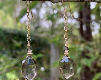 Smokey Quartz Gold Fill Earrings #AVEN1924