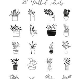 20 potted plants, Black and white clipart PNG SVG Vector Instant download