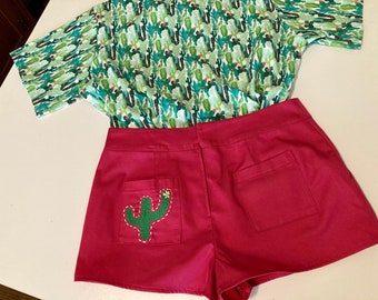 Fuschia Flat Front Shorts With Pockets