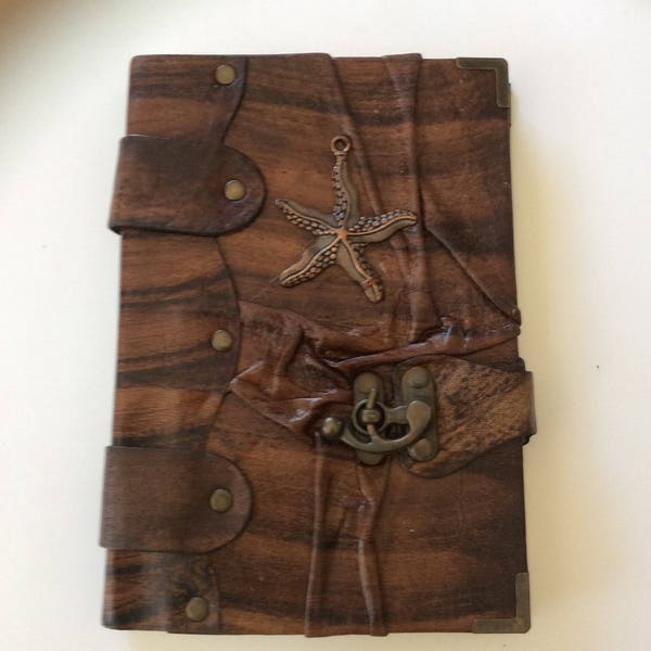 Brown Calf Wrinkled Leather Large Journal Sketchbook Notebook Diary Hand Made Starfish Pendant