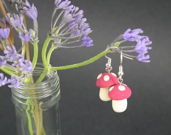 Toadstool Earrings, Air Dry Clay Mushroom Charm, Gift for Her, Toadstool Jewelry, Valentines Day Gift, Clay Jewelry, Handmade Mushroom charm