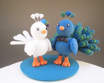 Peacock Wedding Cake Topper, Peacock Wedding, Wedding Cake Topper, Peacock Figurines, Bird Theme Party, Handmade Clay Peacock Wedding Topper