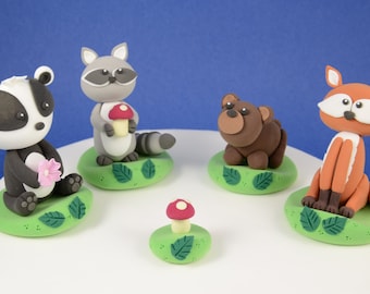 Woodland Animals Cake Topper, Woodland Animals Party, Racoon Cake Topper, Badger Cake Topper, Fox Cake Topper, Bear Cake Topper, Mushroom