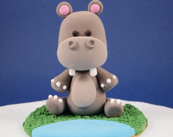 Hippo Cake Topper, Baby Hippo Figurine, Clay Hippopotamus, Wild Things Party, Safari Animal Cake Topper, Safari Party, Baby Hippo Topper