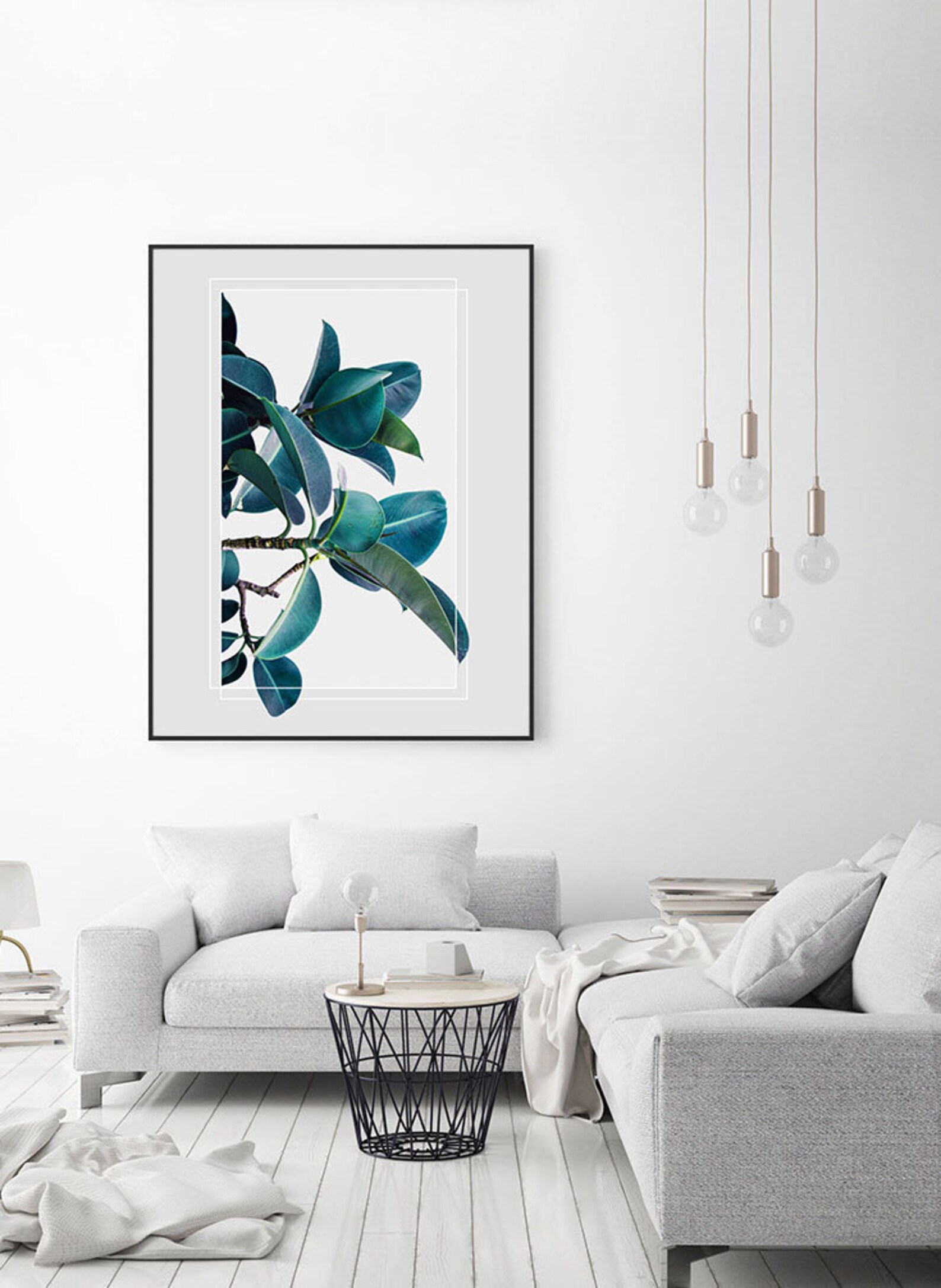 Printable blue leaves wall art for above bed decor. Indigo Etsy