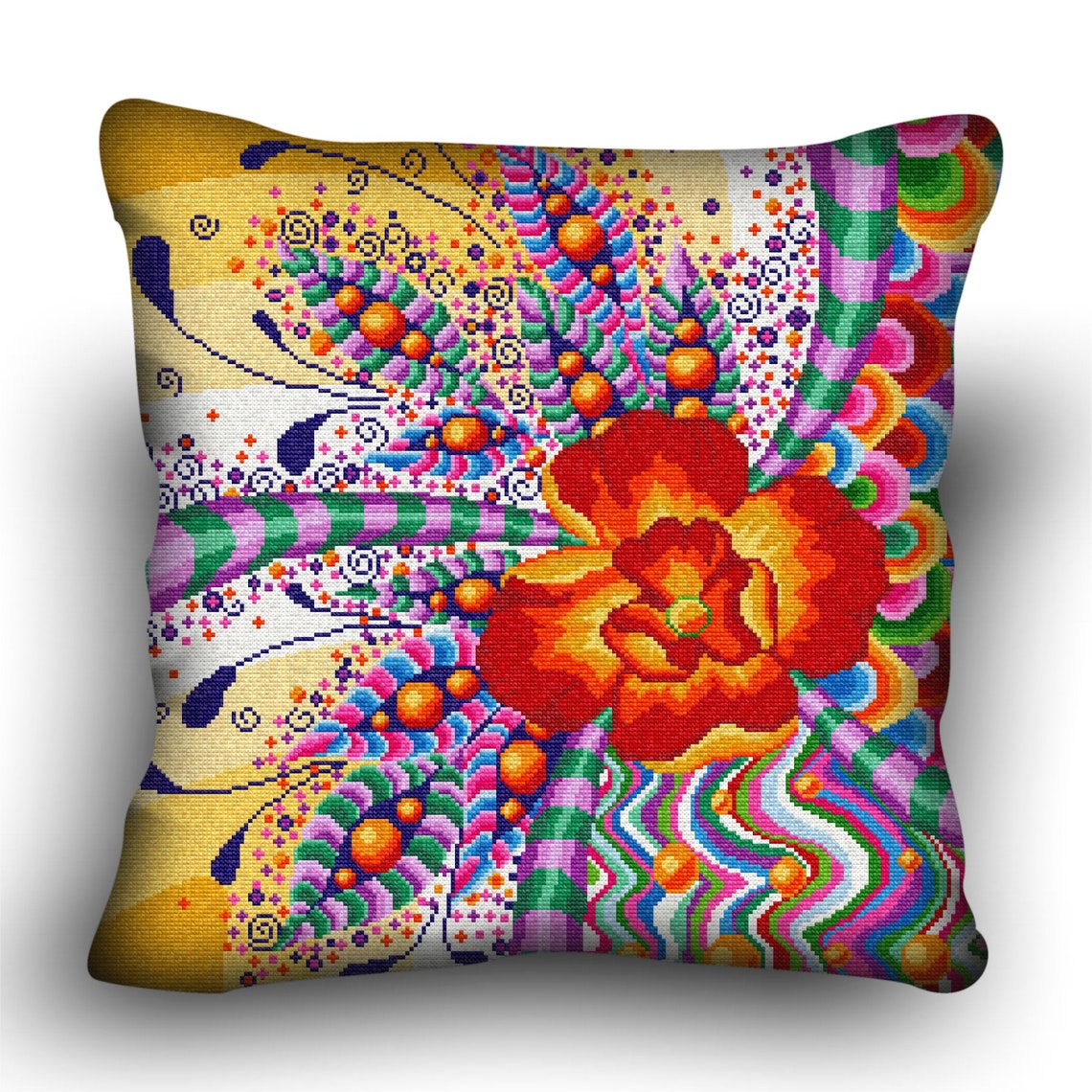 Pillow cross stitch kit Fractious FlowerFantasy and Etsy
