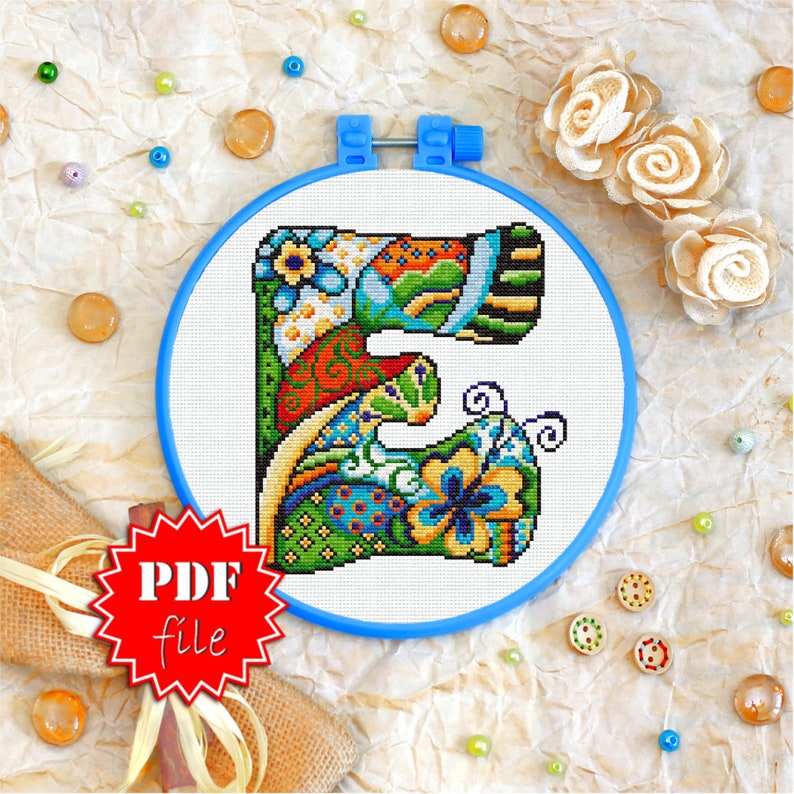 Cross stitch pattern \u00abLetter J\u00bb,PDF,Alphabets,Phrases and Sayings,Abstract,size in 17x17 6.7x6.7 cm