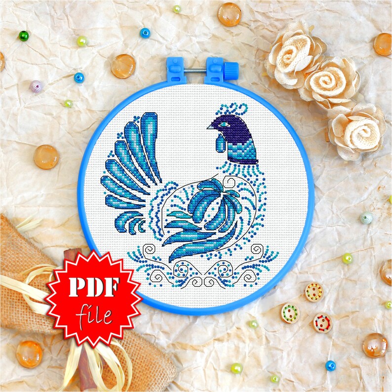 Cross Stitch Pattern blue Feathered Etsy