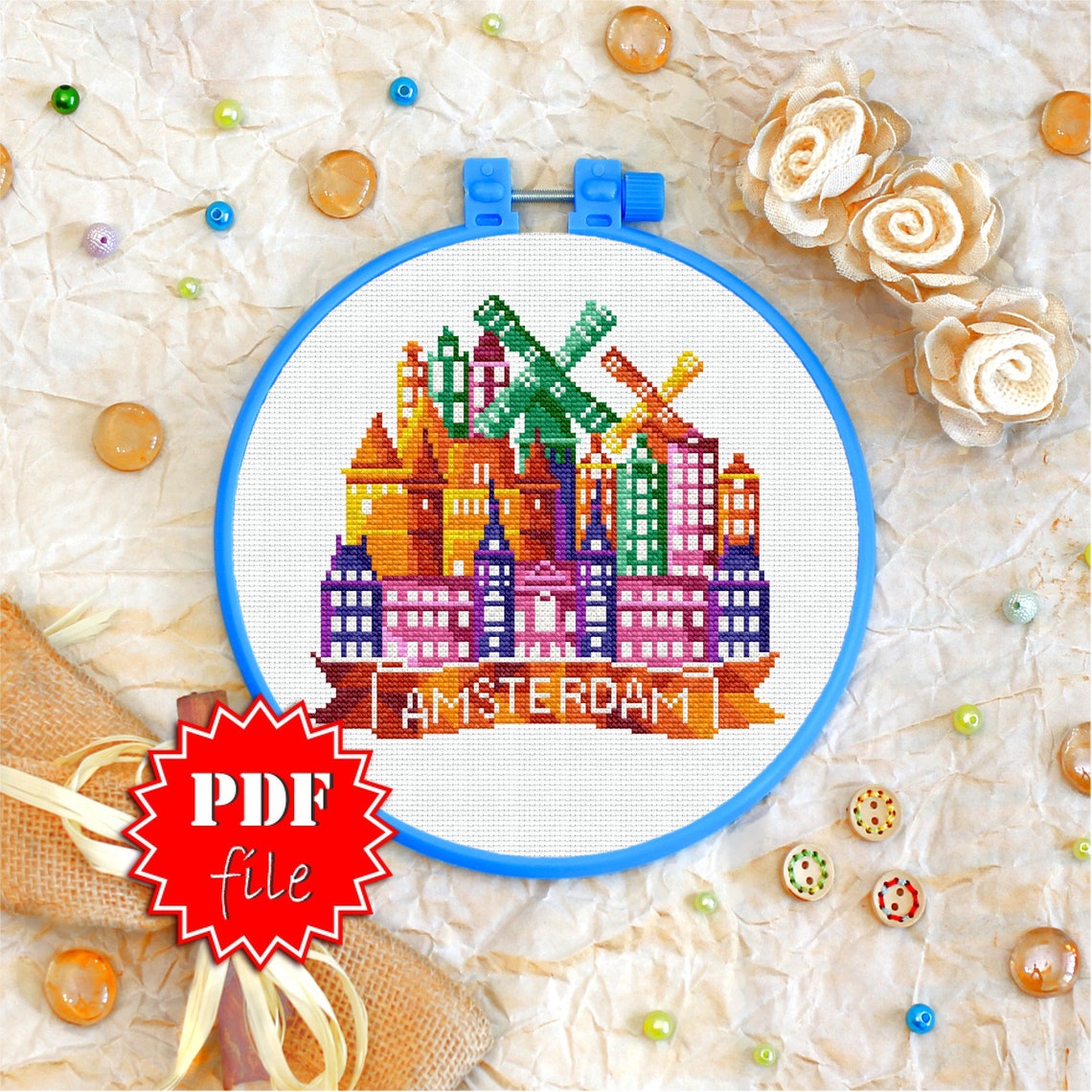 Cross stitch pattern Amsterdam PDFCitiesCity Etsy