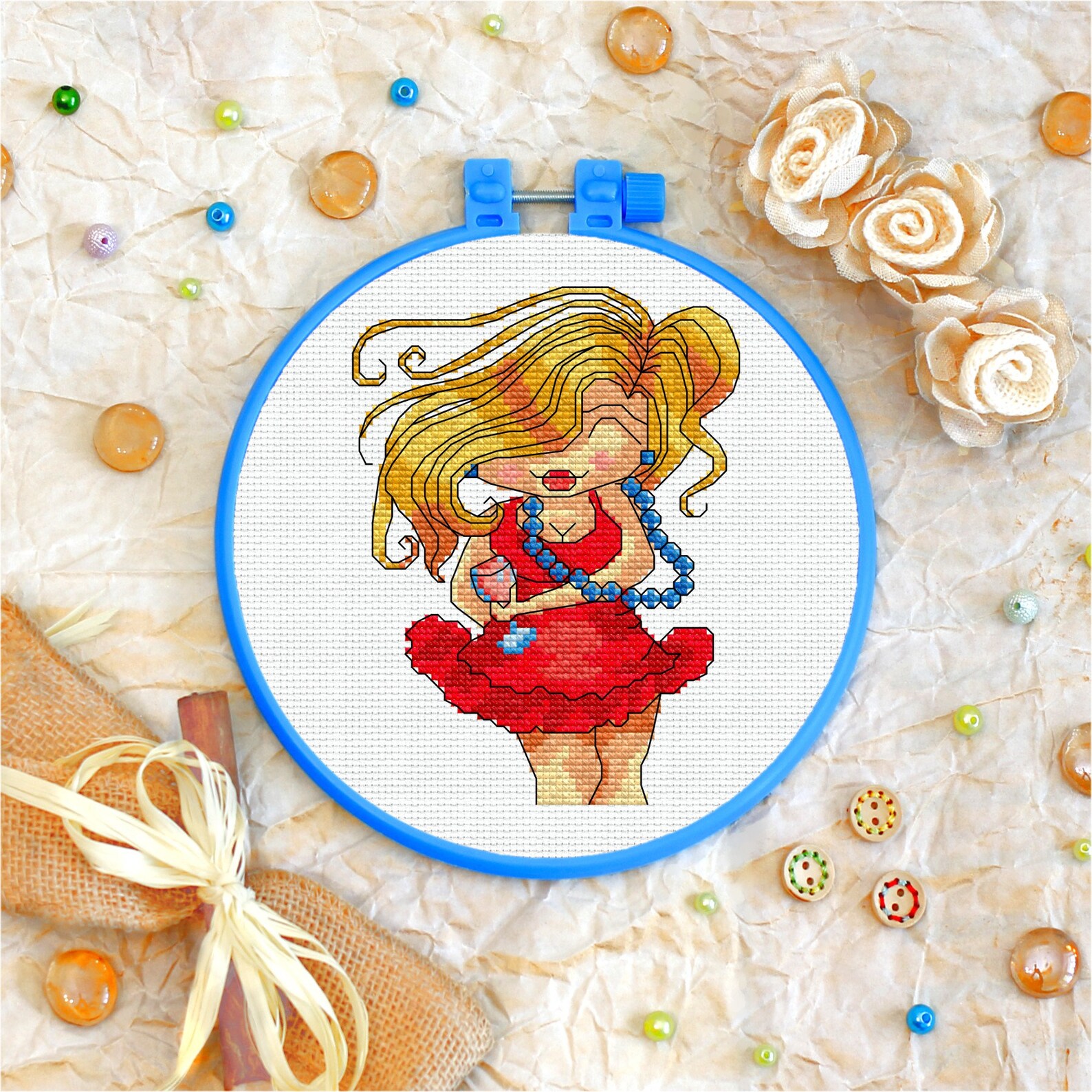 Cross stitch kit Red Dress 'n Blue Etsy