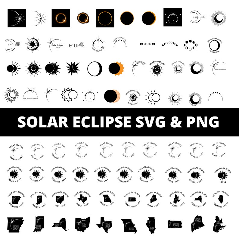 86 Solar Eclipse 2024 SVG & PNG, With Solar Eclipse Locations Etsy