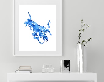 Lake Winnipesaukee, New Hampshire Watercolor Print, Lake Winnipesaukee Printable Poster