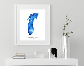 Lake Michigan Watercolor Print (with or without text)