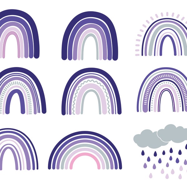 Purple Rainbow Clip Art | 9 Designs, Purple, Violet, and Lavender | png, jpg, eps, svg