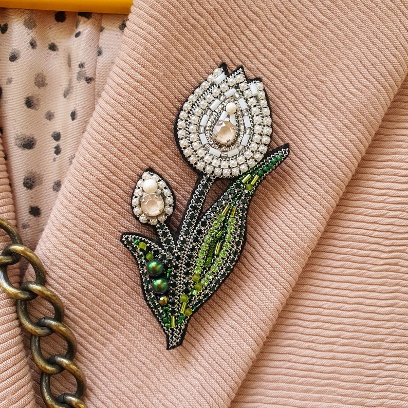 Brooch Tulipbeaded Tulip Broochflower Broochbeaded Etsy