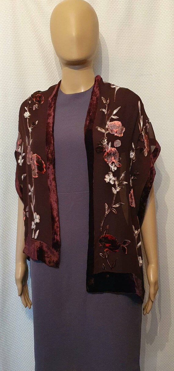TRANSPARENT VELVET DEVORE - Burgundy Shawl/Wrap