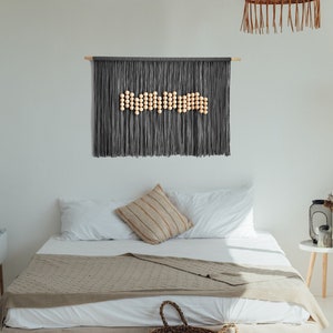Yarn wall hanging, macrame wall hanging large, macrame headboard, textile wall art, japandi style wall decor, mid century modern