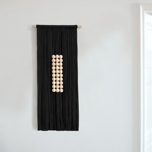Black yarn wall hanging, japandi textile wall art, minimalist home decor, large macrame wall hanging, room divider, mid century modern