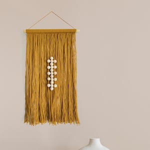Small yarn wall hanging, textile wall art, macrame wall hanging, cottagecore room decor, mid century modern, woven wall hanging