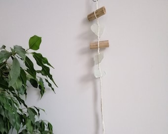 Milk sea glass sun catcher, driftwood wall art, wind chime, READY TO SHIP