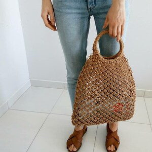 Tote bag aesthetic, macrame stylish hand bag, french market bag, beach bag, gift for her, mid century modern image 3