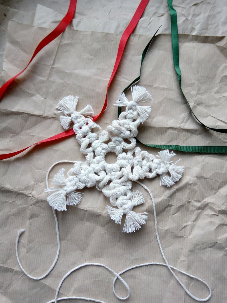 Macrame Snowflake Ornaments Christmas Tree Decor Boho Etsy