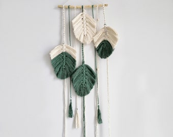 Leaf macrame wall hanging, macrame feather wall decor, textile wall art, nursery room, boho home decor, handmade furniture and decor