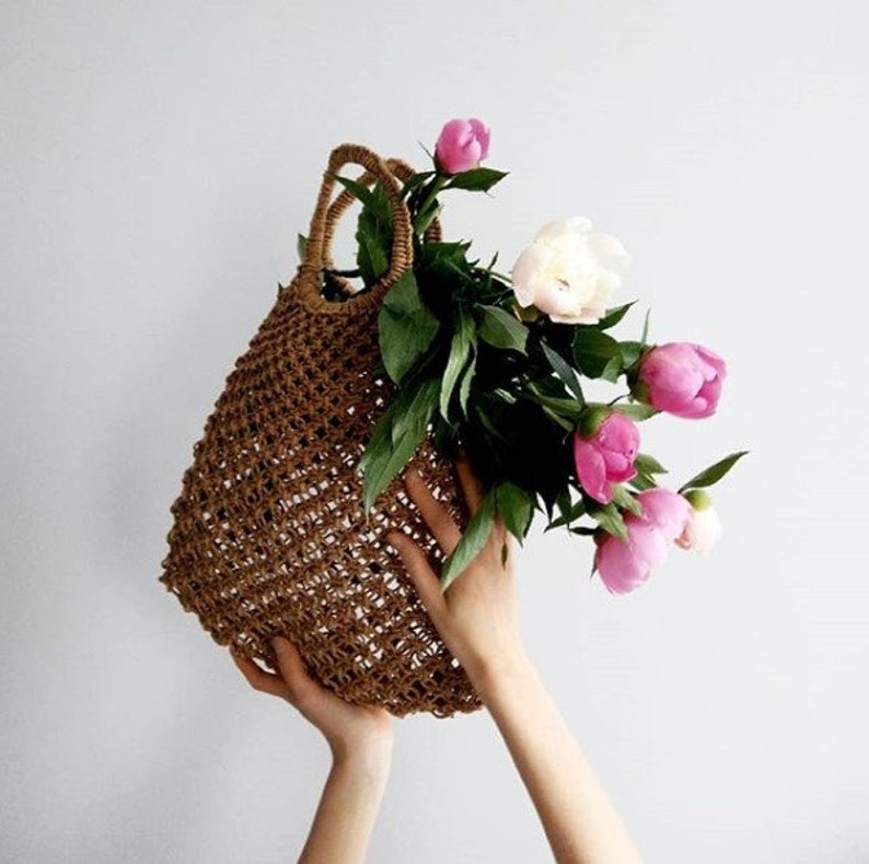 Tote bag aesthetic, macrame stylish hand bag, french market bag, beach bag, gift for her, mid century modern image 9